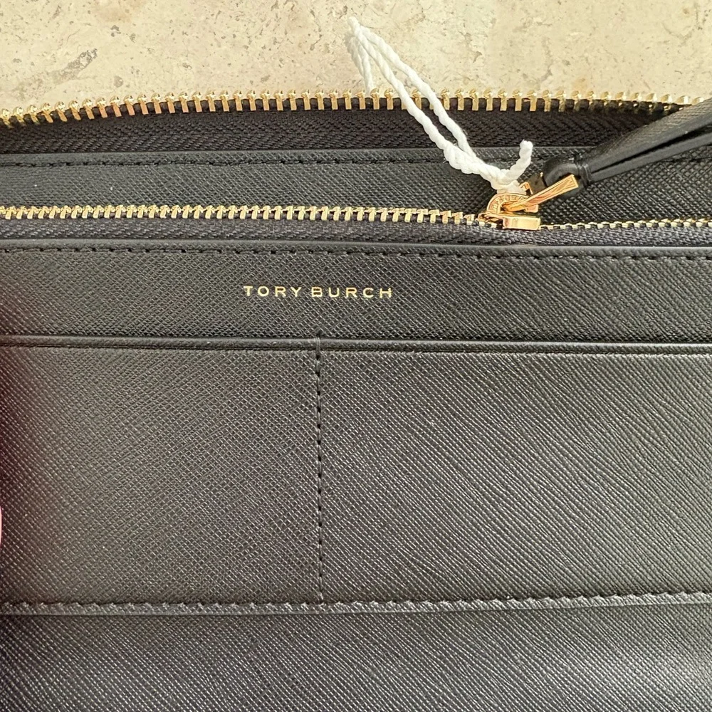 NEW! Tory Burch Emerson Zip Continental Black Leather Zip Wallet - Picture 4 of 8